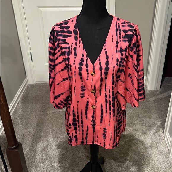 SHEIN Tops - SHEIN Pink and Black Striped Blouse